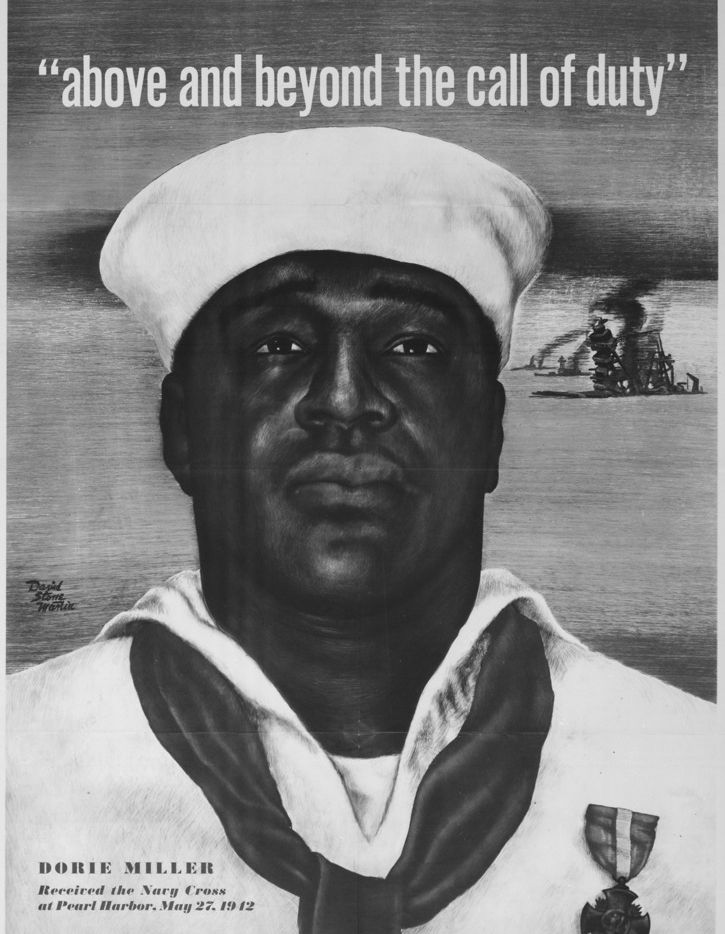 Doris "Dorie" Miller's poster which continues to inspire African-American service members and represents the larger contribution of Black leaders in military history.