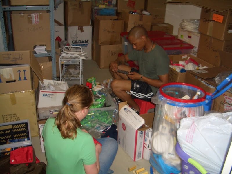 Soldiers' Angels volunteers sorting donated items in Germany