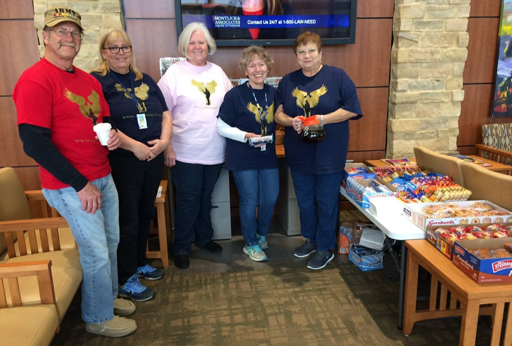Soldiers' Angels volunteers serve coffee at Trinka Davis Veterans Village