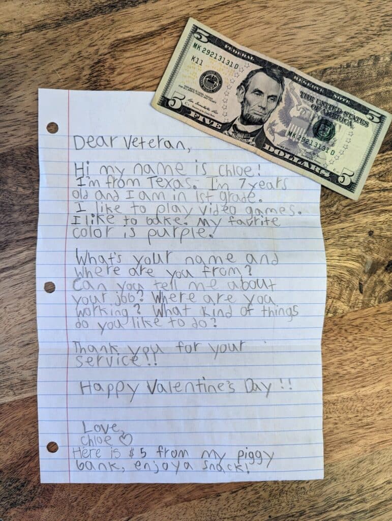 Valentine letter from seven year old Chloe