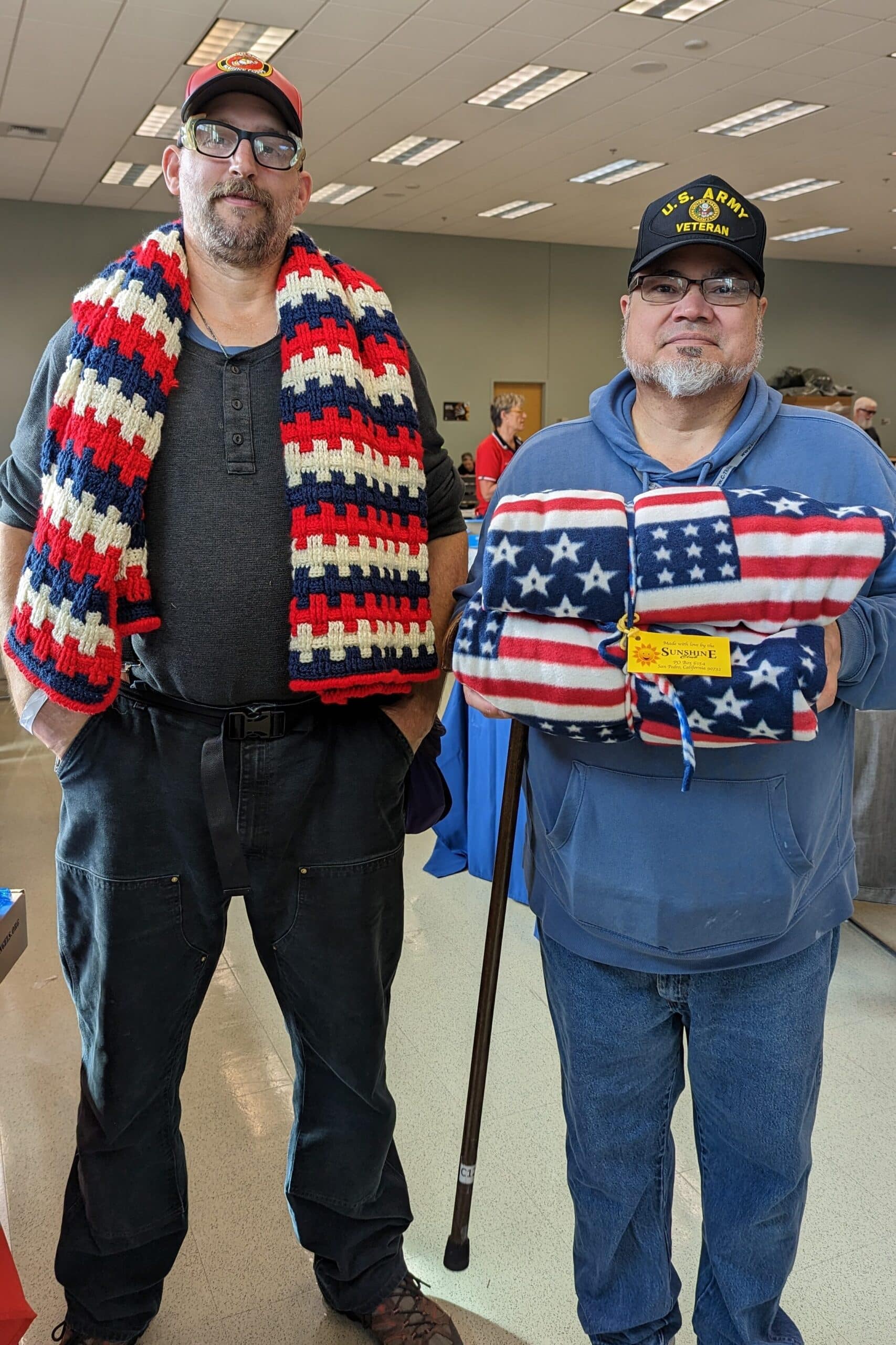 Homeless Veterans receiving blankets from the 2023 Soldiers' Angels Operation: Warm Winter campaign.